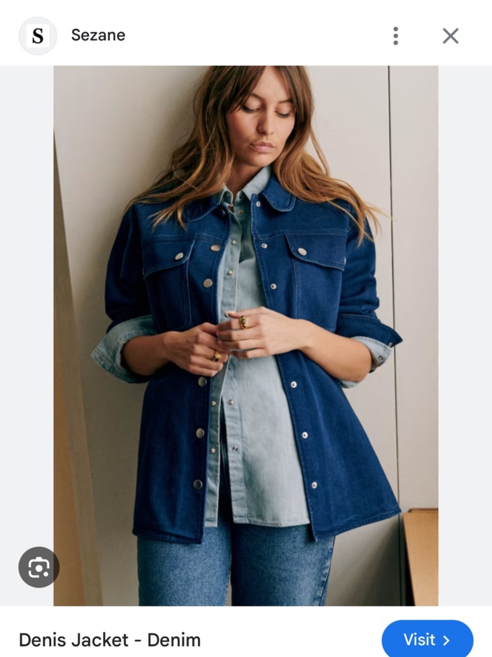 Sezane Indigo Denis Denim Overshirt Jacket